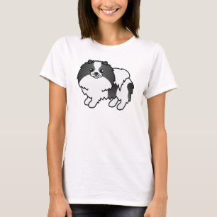 T-shirt Pomeranian Parti-Coleur Noir Chien de Dessin Animé