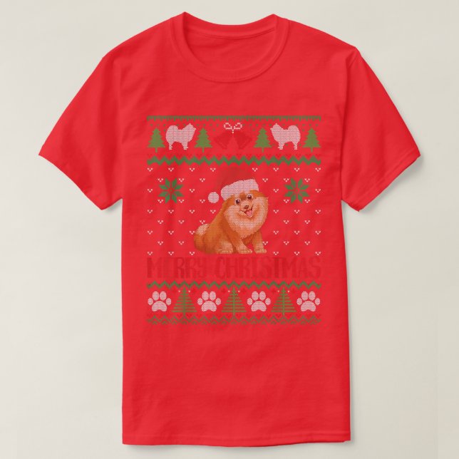 T-shirt Poméranie laide Noël joyeux chien Joyeux Noël (Design devant)