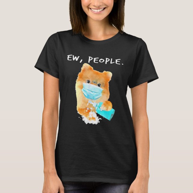 T-shirt Poméranien Ew Personnes Chien Portant Un Masque Vi (Devant)