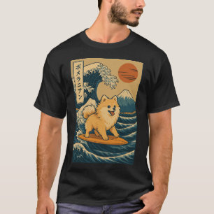 T-shirt Poméranien surfant sur une vague japonaise _3