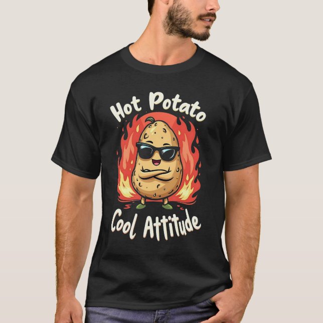 T-shirt Pomme de terre chaude, attitude Cool drôle Noir (Devant)
