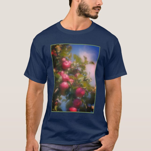 T-shirt Pommes Rouges Sur La Peinture Photo D'Arbre (Devant)