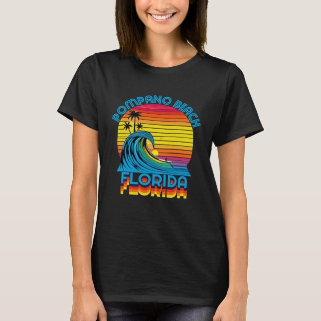 T-shirt Pompano Beach Florida Retro Throwback Surf & Beach (Devant)