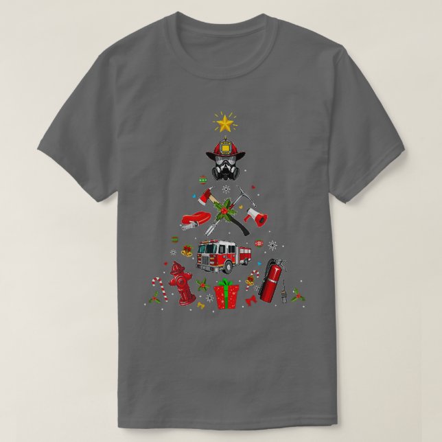 T-shirt Pompier Arbre de Noël Arbre de Noël Fête 2 (Design devant)