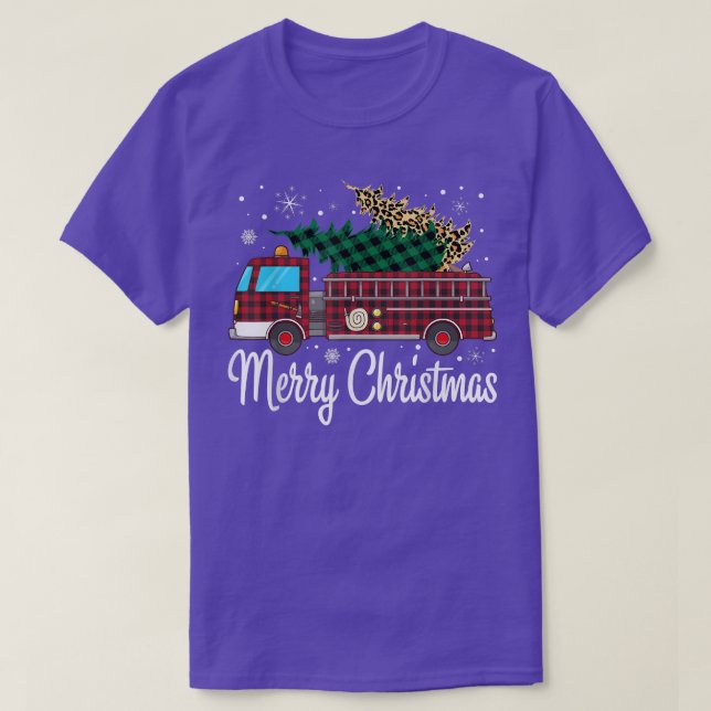 T-shirt Pompier Arbre de Noël Camion Buffalo Plai (Design devant)