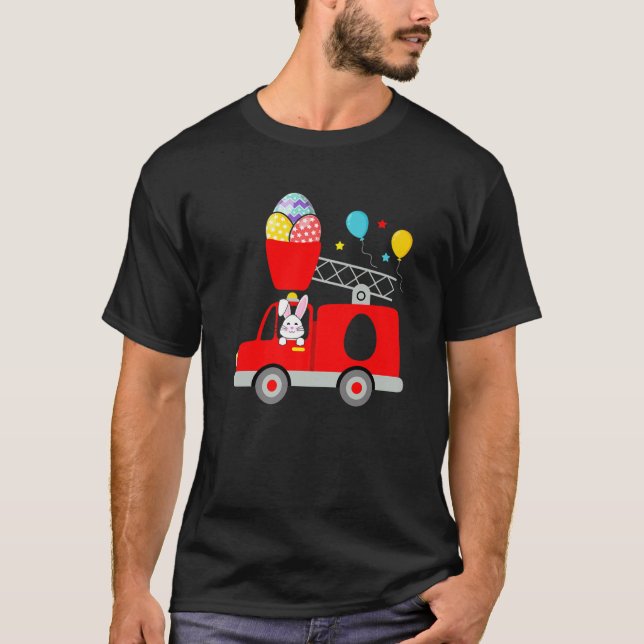 T-shirt Pompier Camion de Pâques OEuf mou Lapin Pompier To (Devant)