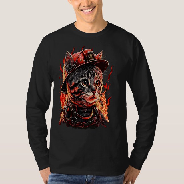 T-shirt Pompier Chat Kitten Casque pompier (Devant)