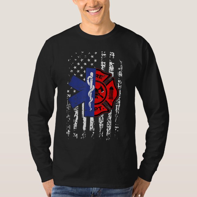 T-shirt Pompier EMT Pompier EMT Drapeau américain Cadeau (Devant)