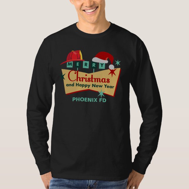 T-shirt Pompier Joyeux Noël Bonne année Rétro (Devant)
