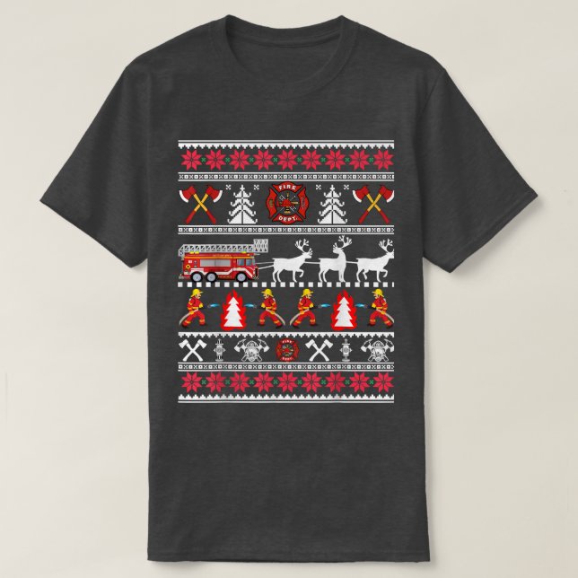 T-shirt Pompier laide pull de Noël, pompier D (Design devant)