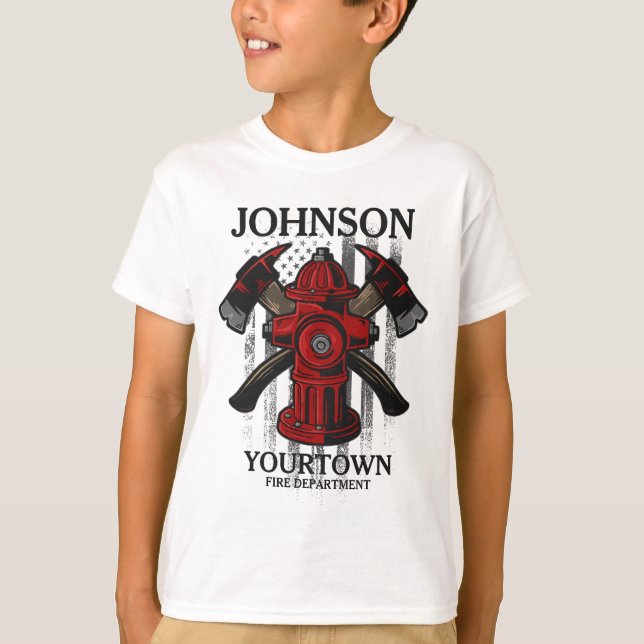 T-shirt Pompier NOM Fire Department Hydrant USA Drapeau (Devant)