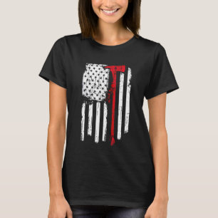 T-shirt Pompier Red Line Drapeau Américain Avec Pompier Ax