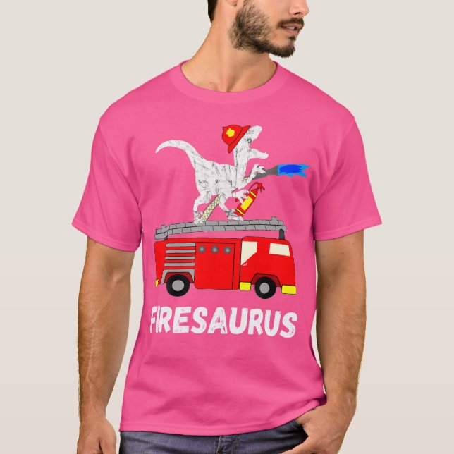 T-shirt Pompier Saurus Camion pompier Dinosaure T R (Devant)