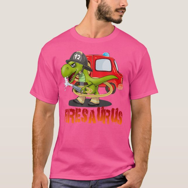 T-shirt Pompier Saurus Camion pompier Dinosaure T R (Devant)