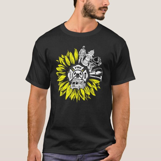 T-shirt Pompier Tournesol Service de pompiers Bénévolat Fi (Devant)