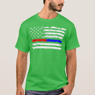 T-shirt Pompiers Police Red Blue Line American