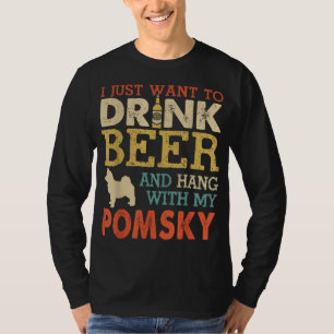 T-shirt Pomsky Papa Boit De La Bière Accouchement Avec Chi