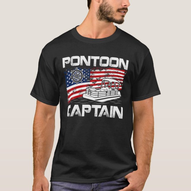 T-shirt Ponton Capitaine américain Drapeau Pontoon Bateau  (Devant)