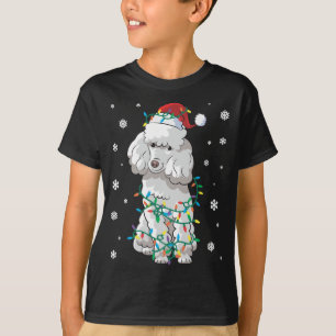 T-shirt Poodé Enveloppé Dans Les Lumières De Noël Chien
