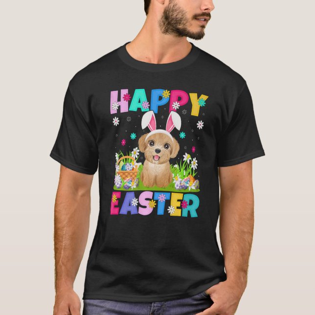 T-shirt Poodle Chien Heureux Bunny de Pâques Poodle Pâques (Devant)