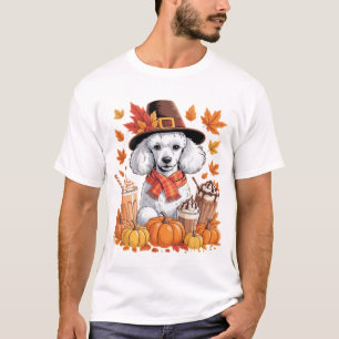 T-shirt Poodle de Thanksgiving Boit du Café Feuilles d'Aut