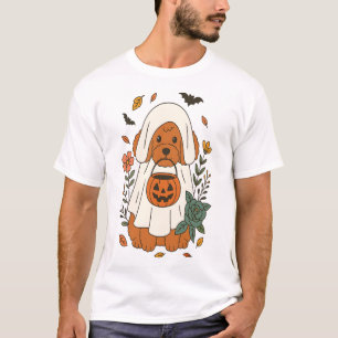 T-shirt Poodle d'Halloween avec fleurs d'automne