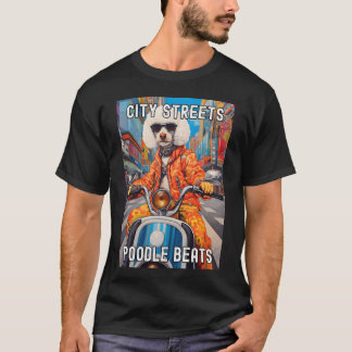 T-shirt Poodle élégant roulant en scooter dans la ville vi
