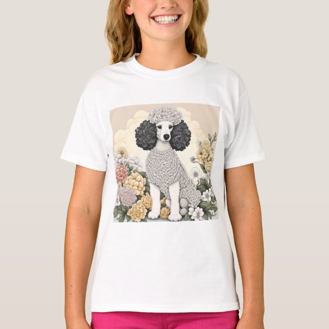 T-shirt Poodle en Fleurs Whimsical (Devant)