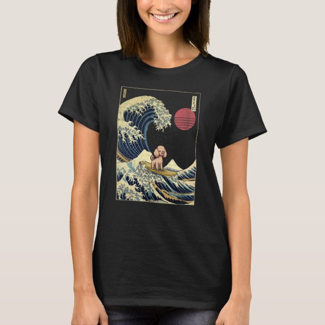T-shirt Poodle japonais Kanagawa Vague Surf chien (Devant)