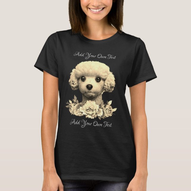 T-shirt Poodle mignon personnalisé avec fleurs (Devant)