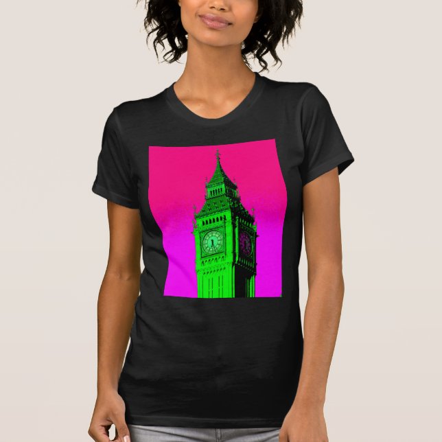 T-shirt Pop Art Big Ben Londres Voyage rose Vert (Devant)