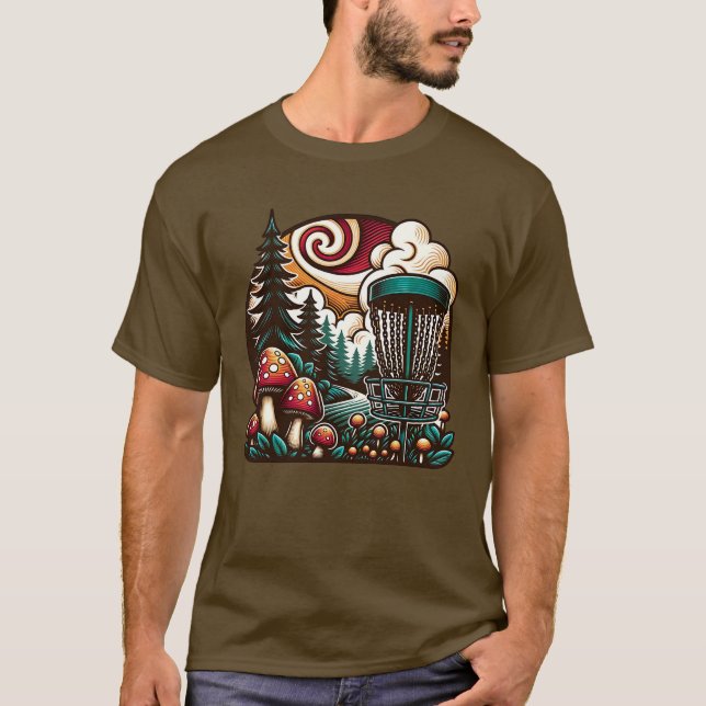 T-shirt Pop Art Champignons et Disque Golf Course Ai Art (Devant)