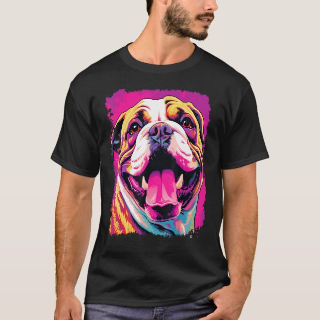 T-shirt Pop Art Dog anglais Bulldog rose (Devant)