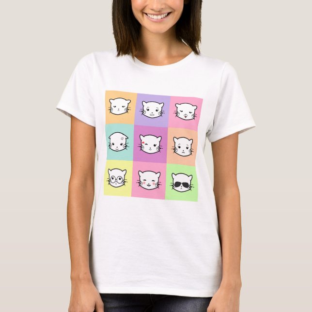 T-shirt Pop Art Kawaii Cat  Emoji 2 (Devant)