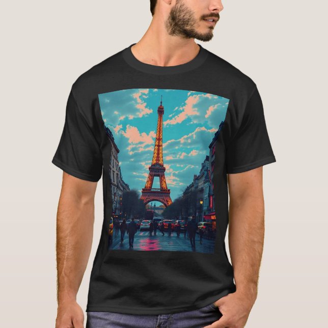 T-shirt Pop Art Paris - Vibrant Retro Cityscape (Devant)