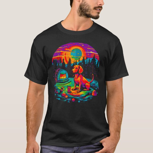 T-shirt Pop Artist Dachshund Chien Camping (Devant)