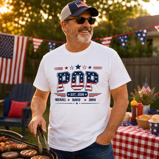 T-shirt Pop Est 2026 USA Drapeau Patriotique Nom Enfant Pe