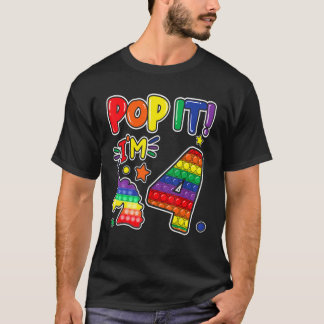 T-shirt Pop It 4th Birthday Girls Boys 4 Years Old Fidget