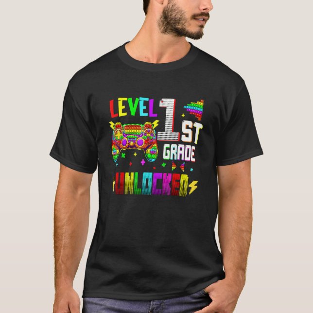T-shirt Pop It Level 1st Grade Unlocked Video Games Back T (Devant)