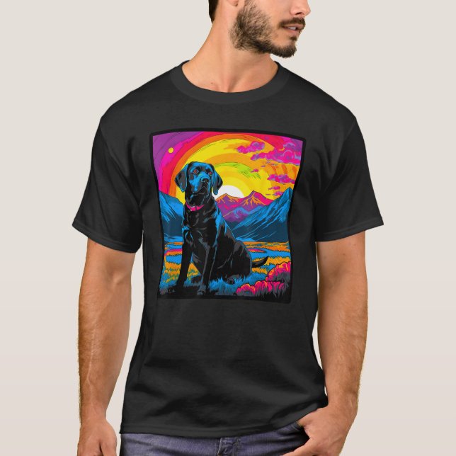 T-shirt Pop Labrador Retriever Dog in Mountains (Devant)