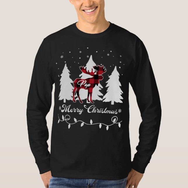 T-shirt Pop Moose Buffalo Red Plaid Christmas Matching Fam (Devant)