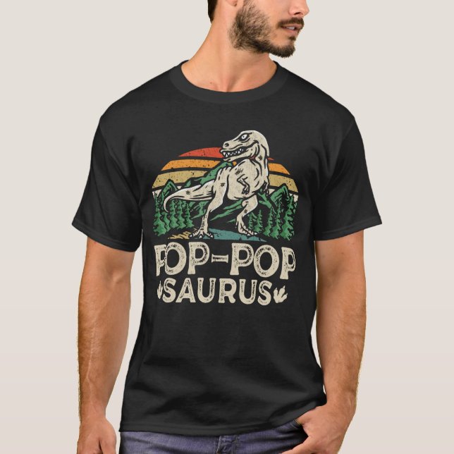 T-shirt Pop-popsaurus Dinosaure Papy Saurus Fête des Pères (Devant)
