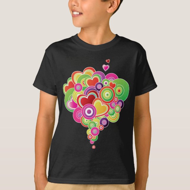 T-shirt PopArt Coeurs rose et vert (Devant)