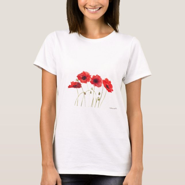 T-shirt Poppies fleurs rouges aquarelle florale rustique (Devant)