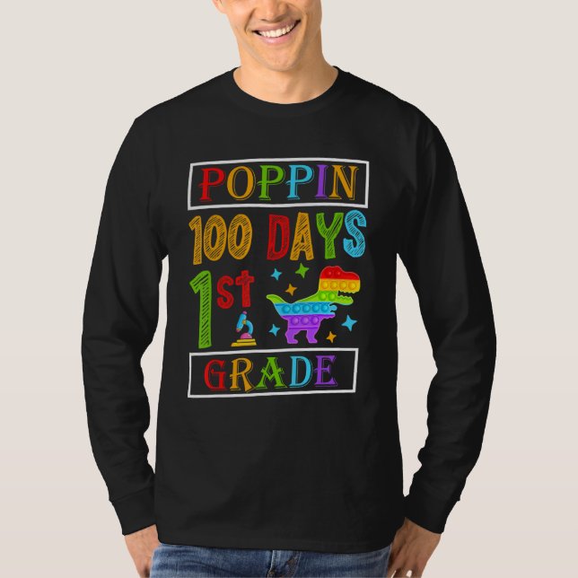 T-shirt Poppin 100 Days 1st Grade Dinosaur Elementary Kid  (Devant)
