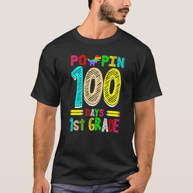T-shirt Poppin 100 Jours 1ère année Dinosaur école primair (Devant)
