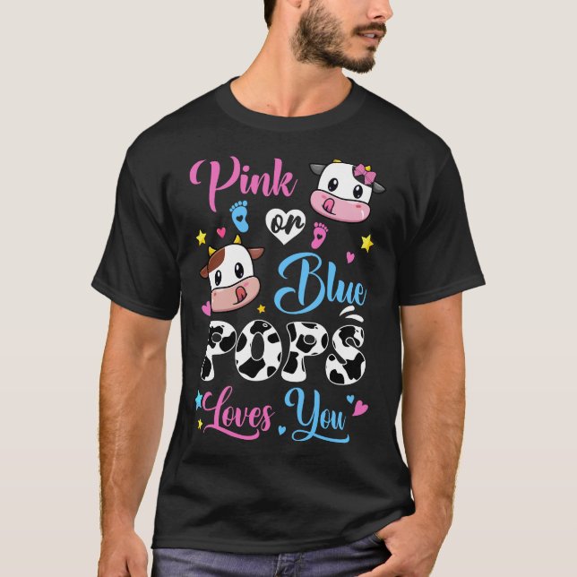 T-shirt Pops Rose Ou Bleu Aime Votre Vache Bébé Genre Révé (Devant)