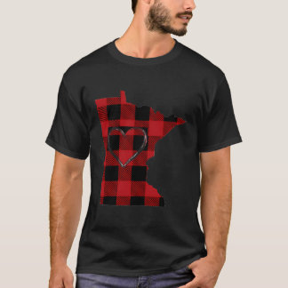 T-shirt Populaire I Love Minnesota Buffalo Plaid Heart Mn