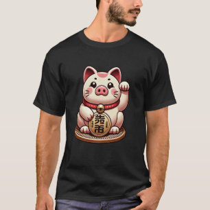T-shirt Porc Japon Chanceux Maneki Neko Fortune Japonais H
