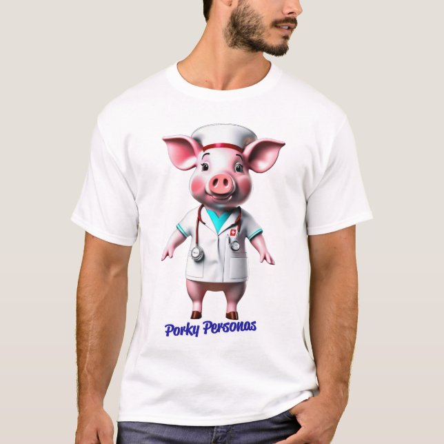 T-shirt Porky Personas drôles Pig personnages. Carte de vi (Devant)